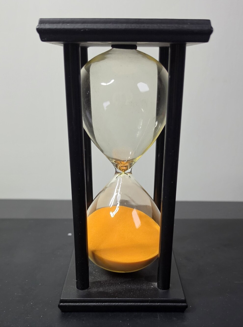 Black Frame Hourglass with Orange Sand - Decorative Home Art